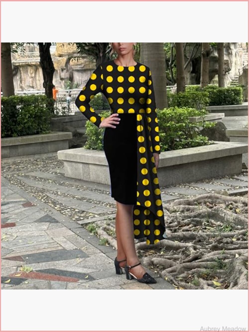 Long Sleeve Fit Flare Midi Dress Asymmetrical Ruffle Flowy - Picture 3 of 4